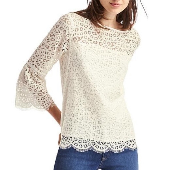 GAP Tops - GAP XS Extra Small Women's Ivory Lace Cotton Blend Top 3/4 Bell Sleeves Lined
